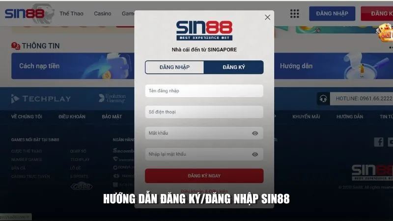 Hướng dẫn đăng ký/đăng nhập sin88